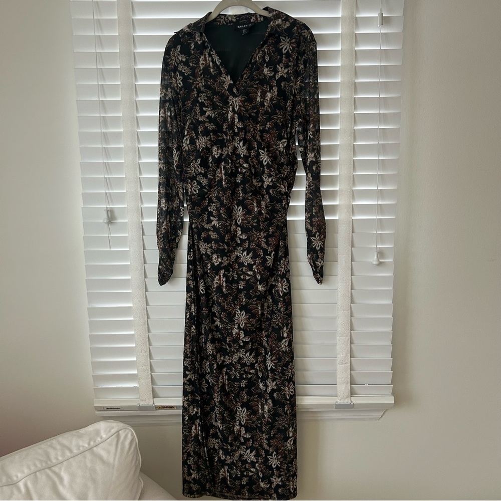 Bailey 44 Maxi Dress Bodycon Floral Side Slit Ruched Black Brown Medium